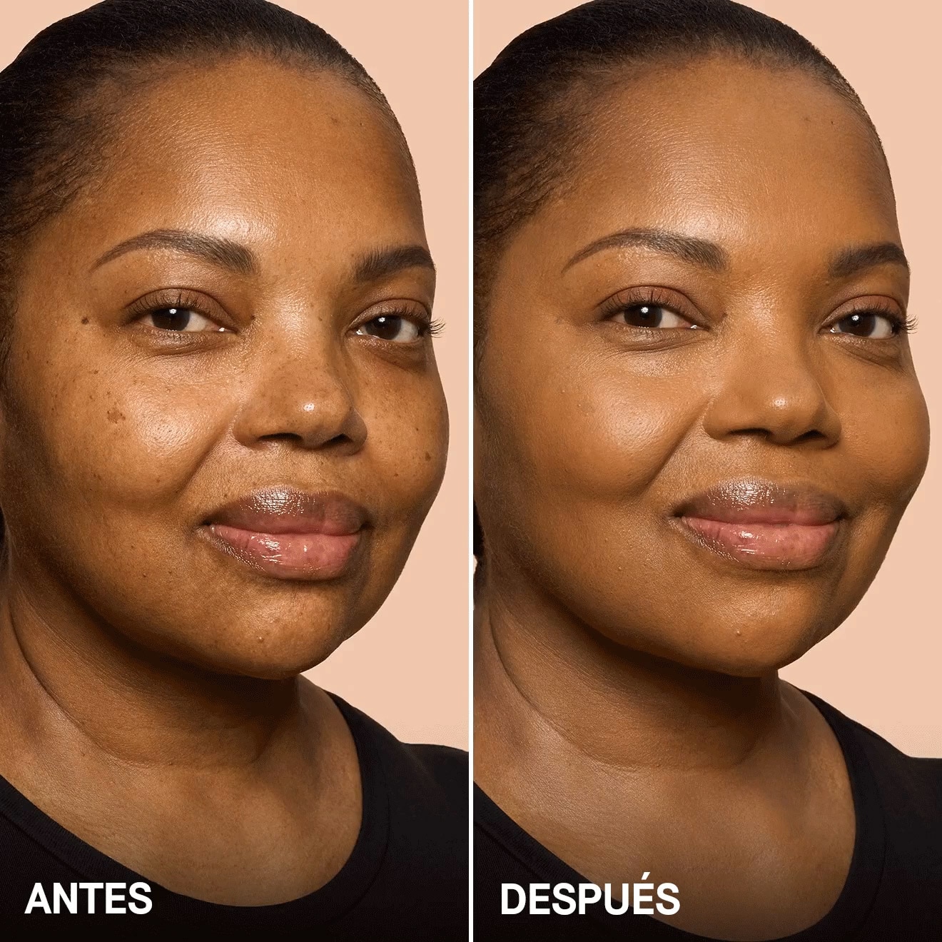 models before and after with foundation on